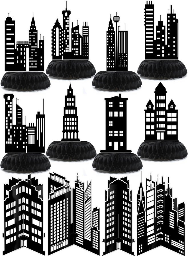 Pickmesh 12 Pieces Hero Party Decorations City Skyscraper Honeycomb Centerpieces Table Decorations Skyline Buildings Table Topper for Hero Birthday Skyscraper Party Supplies - Image 1